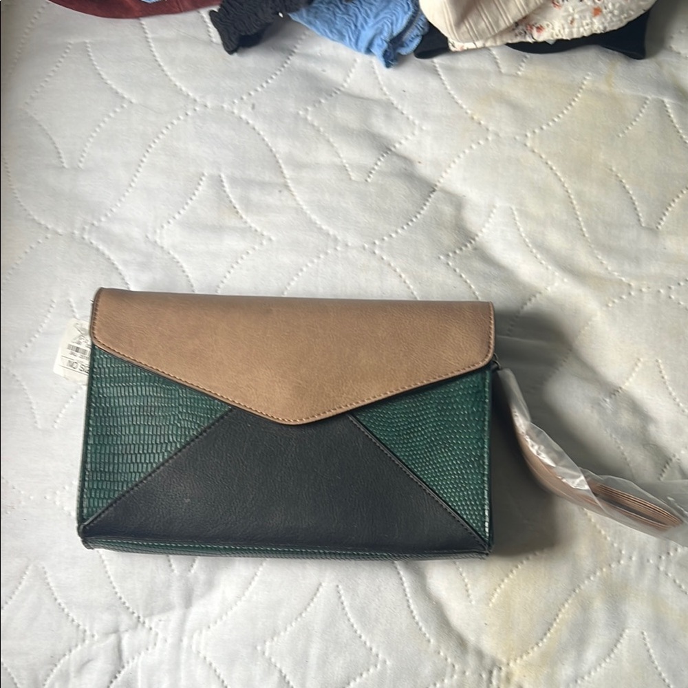 Elegant Tan and Green Clutch